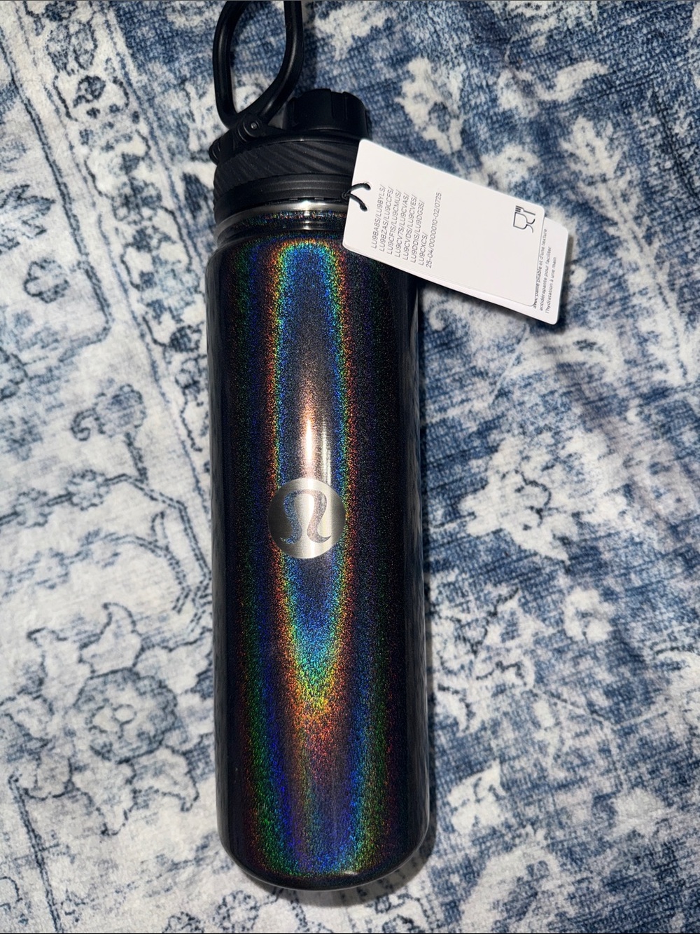 lululemon athletica Black Stainless Water Bottle with Holographic Rainbow Sheen